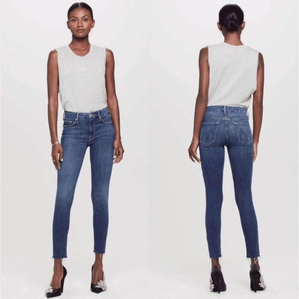 MOTHER Looker Ankle Fray Blue Skinny Jeans Girl Crush Size US 26 $210 [jb]